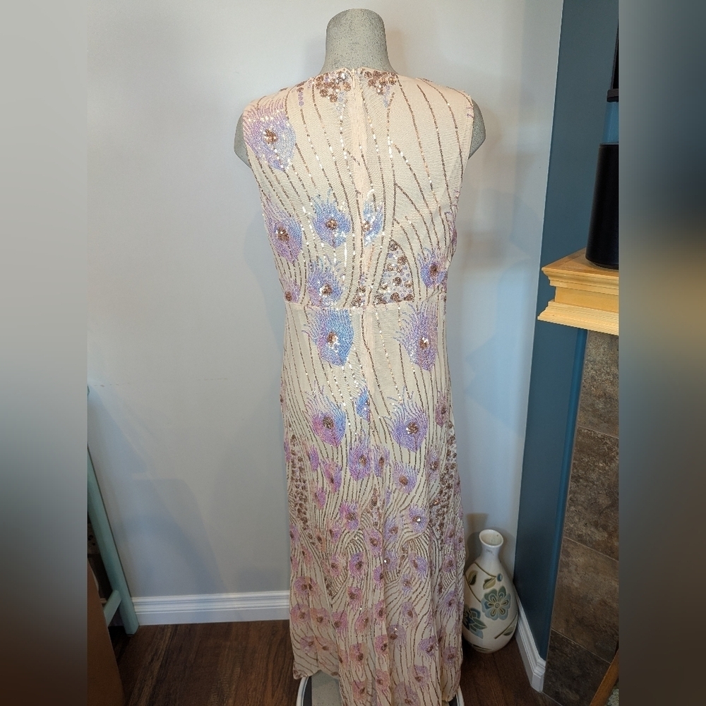 Women's Vintage Peacock Sequin Formal Dress V Neck Party Prom Evening Gown 1x - Picture 13 of 16